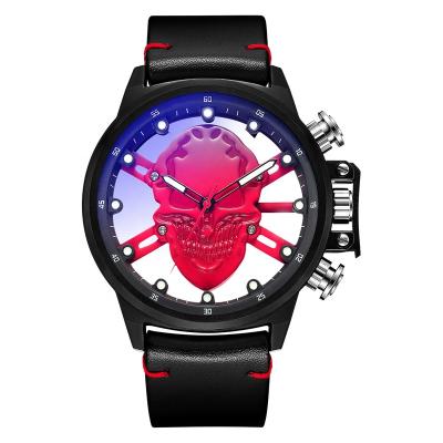 China Water Resistant Skull Luxury Watch Leather Strap Skeleton Quartz Watches Men Wrist Watch for sale