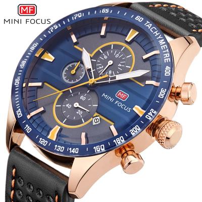 China Exquisite MINI FOYER 0002G men's watch brand quartz watch top luxury blue dial leather strap waterproof quartz watch for sale