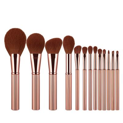 China Angular Blush Anmor 13Pcs Professional Rose Gold Metal Foundation Makeup Brush Set for sale