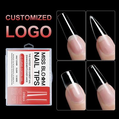 China Design Missbloom Private Label Fake Nail Tips Soft Ballerina Gel Nail Tip Clear Natural French Full Half Coffin Cover for sale