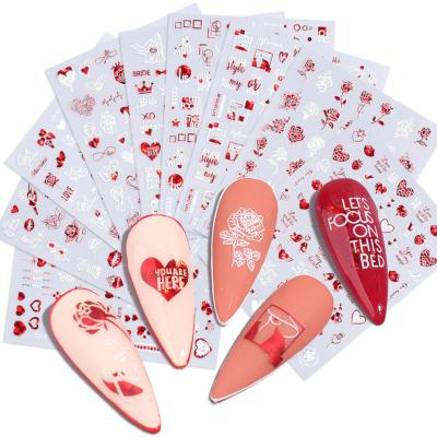 China Colorful Finger Nail Art Missbloom 9 Pcs Heart Shape Valentine 3D Nail Sticker Self Adhesive Nail Art Decals Supplies for sale