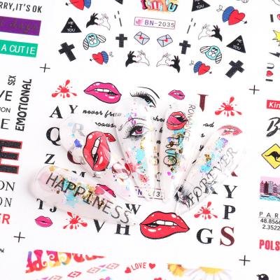 China Finger Nail Art MISSBLOOM 2022 Valentines Nail Art Decal Stickers Decoration Letter Water Lip Nails Designer Stickers Decals for sale