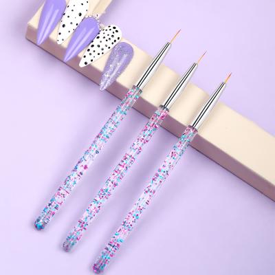 China Nail Art Liner Brush Manicure Painting Finger Nail Art Missbloom 3Pcs Set Glitter Acrylic Handle Nylon Drawing Pen for sale