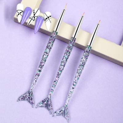 China Grid Line Art Painting Drawing Liner Brush Set Nail Art Glitter Mermaid Handle Manicure Missbloom 3Pcs Finger Nail Pen for sale