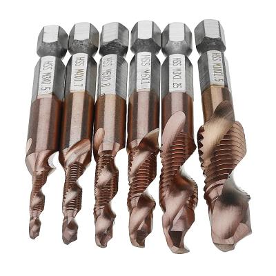 China Threaded Insert Repair 6PCS M3-M10 6.35mm Metric Composite Hex Leg Screw Thread Tap Drill Bits Brown Color for sale