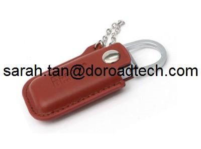 China Factory Wholesale Metal USB with Leather Case, USB 2.0 Leather USB Flash Drive for Gift for sale