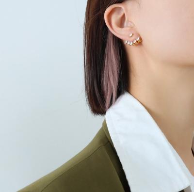 China AZL INS Style Environmentally Friendly Three-hole Design With Adjustable Zircon Inlaid Earrings Plated With 18K Gold Stud Earrings for sale