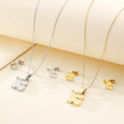 China Environmental Friendly AZL Bijoux Femm Korean Cute Animal Ear Studs Elephant Necklace and Earring Sets 18k Gold Plated Stainless Steel Jewelry Women for sale