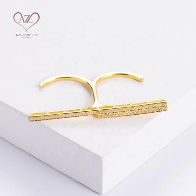 China TRENDY AZL cincin wanita statement jewelry gold plated 925 brass silver two finger diamond rings women for sale