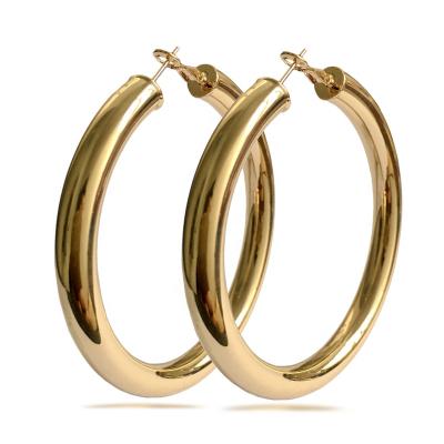 China TRENDY Aizhilin aretes de oro classic 70mm diameter fashion gold plated brass oversized cc Chucky Hoop Earrings Women for sale