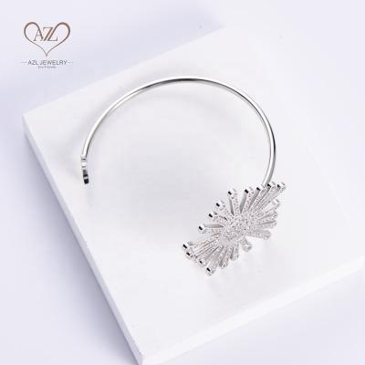 China Aizhilin Fashion Jewelry Bling Flower Zircon Bracelet Environmental Friendly Diamond Stainless Steel Cuff Bangles Women Brazalete Mujer for sale