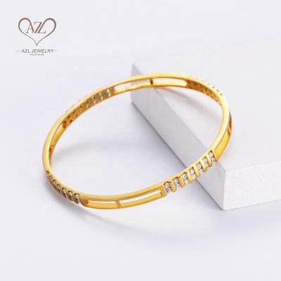 China Aizhilin Environmental Friendly Luxury Ladies Brazalete De Mujer Zircon Diamond Gold Plated Thin Channel Copper Bracelets for sale