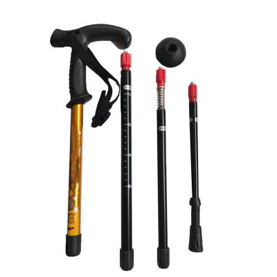 China Hot Selling Aluminum Alloy Outdoor Three-Section Length Adjustable Canes Increasing T-Handle Cane Top Rising Canes for sale