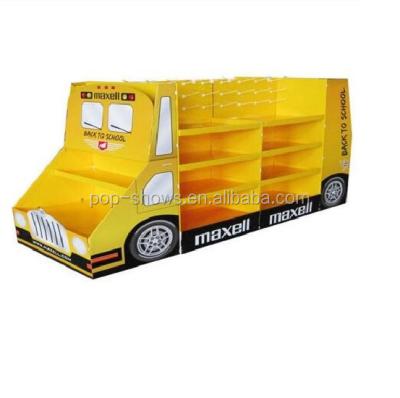 China Large Capacity Bus Shape 1/4 Cardboard Paper Display For School Thing For Supermarket for sale