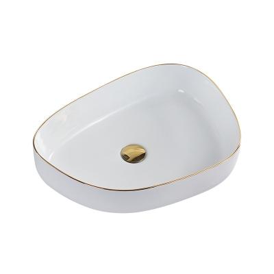 China Factory Supplier Bathroom Modern Sink Countertop Ceramic Basin Basin With High Temperature Fired Gold Line. OEM is serviced. for sale