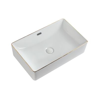 China Factory Supplier Bathroom Modern Sink Countertop Ceramic Basin Basin With High Temperature Fired Gold Line. OEM is serviced. for sale