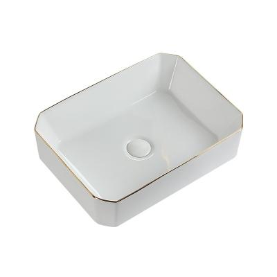 China Factory Supplier OEM ODM OEM ODM Bathroom Modern Sink Countertop Ceramic Basin With High Temperature Fired Gold Line for sale