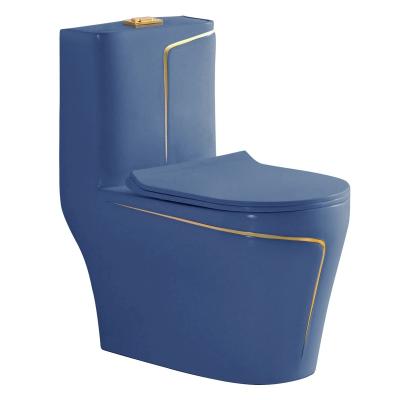 China Double-Flow A Weather High Temperature Fired Blue Ceramic One-Piece Toilet, The Color Will Never Fade Model 2307bg for sale