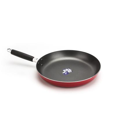 China Viable Single Handle Red Stick Non Pan Extra Thickened Aluminum Frying Pan With Full Specifications for sale