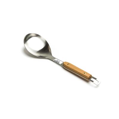 China Sustainable Cooking Kitchen Utensils Stainless Steel Spoon Handle Wooden Rice Spoon for sale