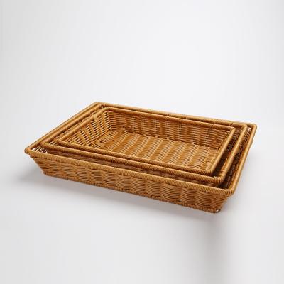 China Sustainable Commercial Quality PP Material Plastic Wicker Basket Rattan Container For Supply for sale