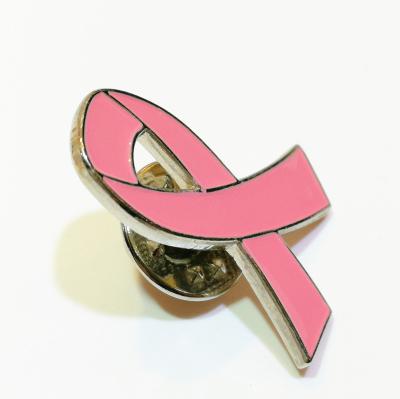 China Breast Cancer Awareness Pin Badge Custom Your Logo Metal Color Ribbon Lapel Pin Global Pink Green Pink for sale