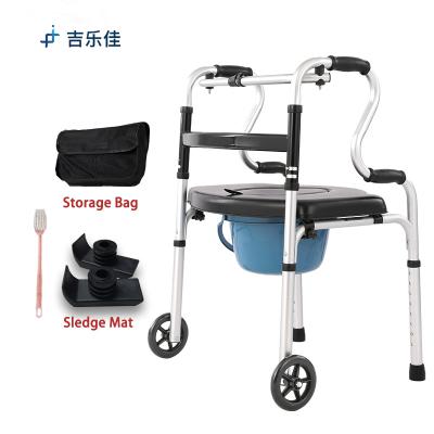 China Convenient aluminum walking aid with Enlagre bucket and U shape seat convenient to use for sale