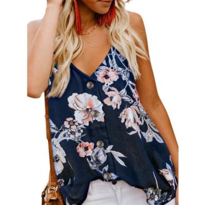 China American style V-neck halter vest large size casual printed sleeveless top shirt women anti-pilling chiffon tops for sale