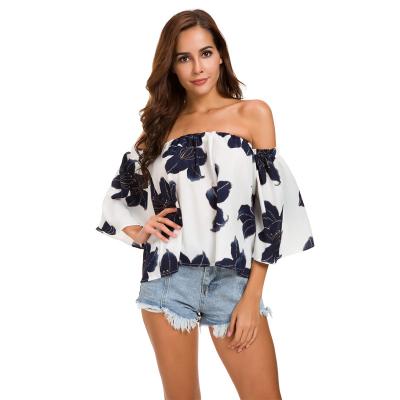 China Anti-pilling Sexy Style Women Casual Clothing New Off The Shoulder Printed Women Tops And Semi Blouse for sale