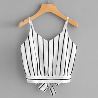 China Breathable Sexy Women Crop Tops Striped Back Cami Casual Spaghetti Strap Tie Bow Vest Knot Cropped Tank Tops Floral Cropped Vest Feminino for sale