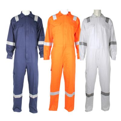 China IMPA 19054111 Dustproof 250GSM Cotton Boilersuit 100% Working Coveralls With Reflective Tape HOBOND BLUE WHITE ORANGE for sale