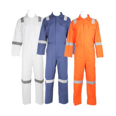 China Dustproof IMPA 190541 100% Cotton Boilersuit Running Coveralls With Reflective Tape HOBOND BLUE WHITE ORANGE 190GSM for sale