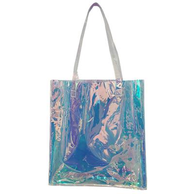 China Fashion plastic transparent laser horogram shoulder bag holographic pvc custom design packing bag for sale