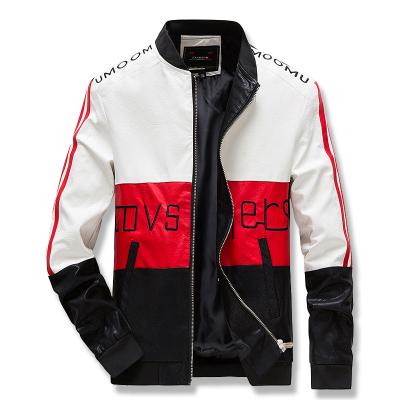 China Custom Plus Size Autumn Spring Embroider Contrast Color Biker Leather Jacket Men for sale