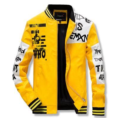 China 2021hot sale plus size printed plus size mens PU letterman bomber biker yellow leather jacket male jackets for men for sale