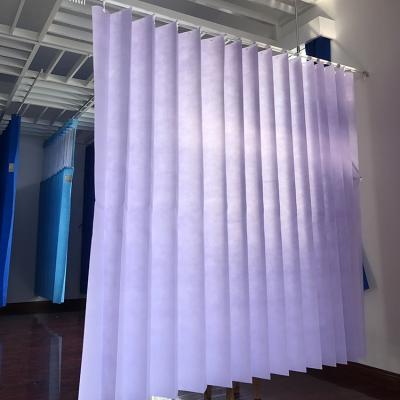 China Customized Fireproof 100% Polypropylene Clinic Hospital Bed Screen Purple Curtain for sale