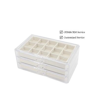 China Acrylic+Velvet case three layers transparent jewelry storage grid box jewelry box jewelry tray jewellry grid case for sale