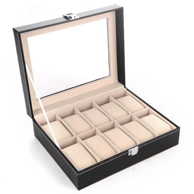 China High Quality Leather+velvet 10 Slot Watch Display Box Storage Box Soft Stands 10 Grid Jewelry Storage for sale