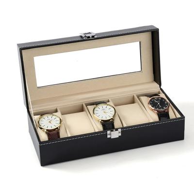 China Hot Sale Leather+velvet 5 Grids PU Leather Watches Storage Customized Luxury Watch Case For 5 Watches for sale