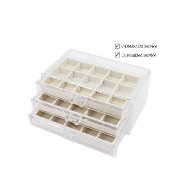 China Acrylic+Velvet Earring Jewelery Organizer Earring Jewelry Storage Box Travel Transparent Earrings Storage Box organizador de joyas for sale