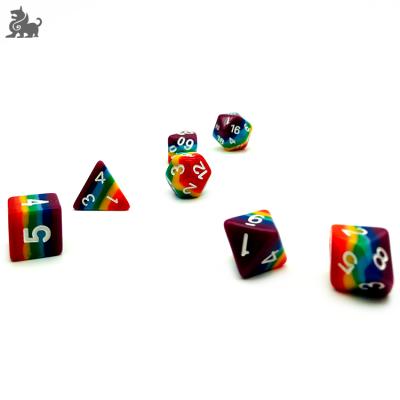 China Resin Rainbow Dice Set of 7 RPG Polyhedral Dice Set Table Game, Board Games Die Cut Set (Upgrade Rainbow) for sale