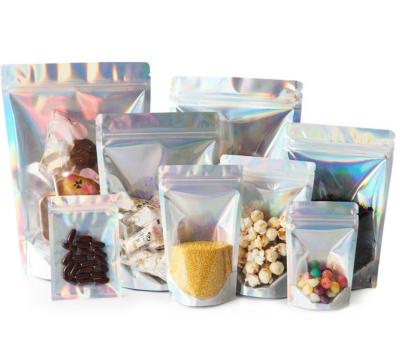 China Barrier Foil Resealable Mylar Holographic Bag Bags Rainbow Smell Proof Bag Durable Side For Food for sale