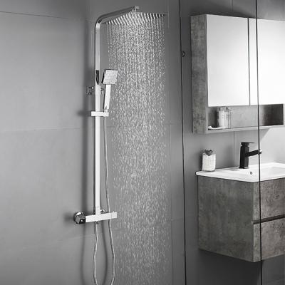 China With Sliding Bar ROVATE Shower Set Square Thermostatic Bathroom Shower System Brass Faucet Multifunctional Wall Mounted Shower Rooms Tap for sale