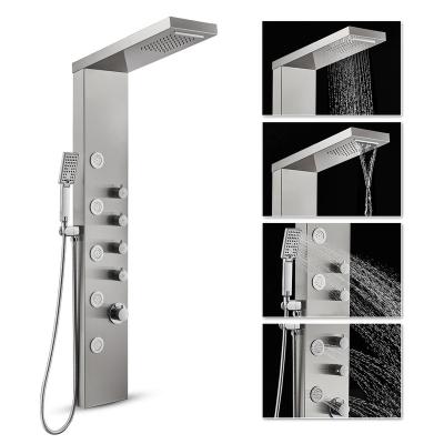 China Without Slide Bar ROVATE Waterfall Shower Panel 304 Stainless Steel Massage Spray Bathroom Toilet Shower Faucet Shower Tower System for sale