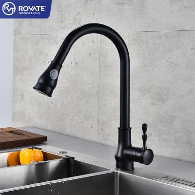 China Pull Out Black Spray Kitchen Sink Faucet With Pull Down Sprayer, Restaurant Single Hole Commercial Single Deck Rotating 360 Handle Cold Mixer for sale