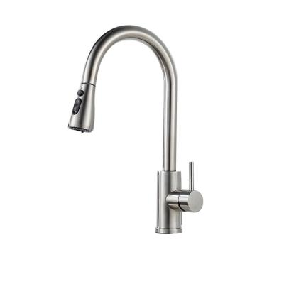 China Metered Faucets Pull Down Kitchen Sink Faucet Deck Mount Single Handle Stainless Steel Body Hot And Cold Water for sale