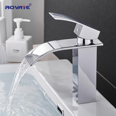 China Modern Single Basin Faucets ROVATE Faucet Basin Faucets Single Handle Hole Graphic Design Deck Mounted Bathroom Single Sink Faucet Brass Chrome NC; ZHE for sale