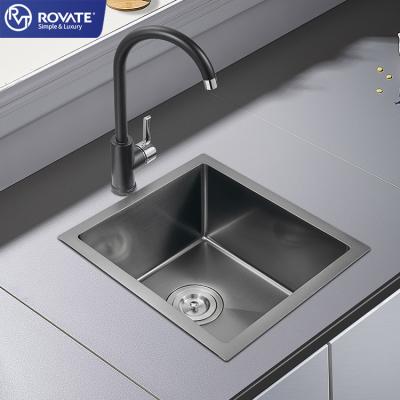 China Without Faucet ROVATE Small Square Black Stainless Steel Modern Handmade Single Bowl Kitchen Undercounter Sink Sink Single Layer for sale