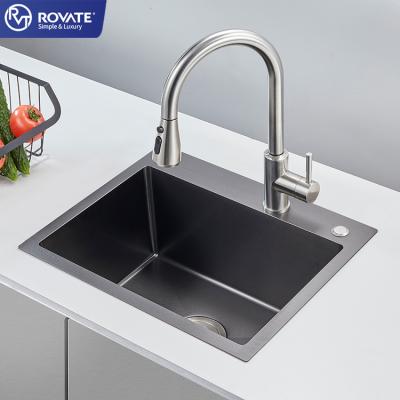 China Without Faucet ROVATE Stainless Steel Bar Handmade Luxury Black Undercounter Kitchen Sink Modern Kitchen With Good Single Bowl Sink for sale