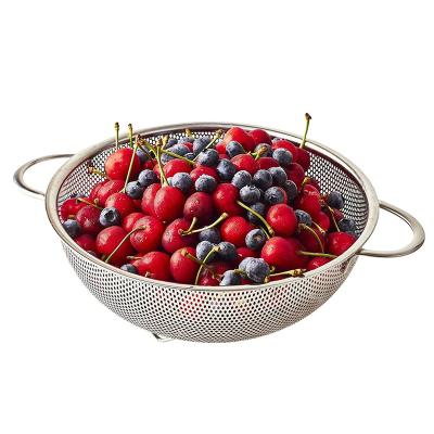 China New Design 3-Piece Mesh Micro-Perforated Strainer Stainless Steel Colander Fruit and Vegetable Viable Drain Basket for sale